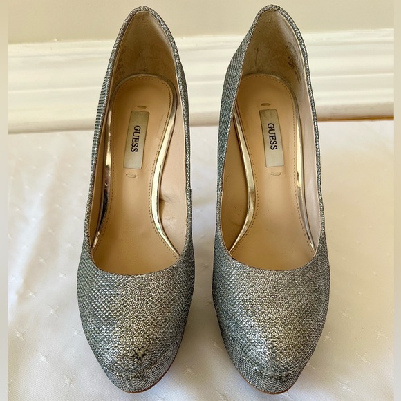 Guess Silver Sparkly Platform Heels, Size 5 1/2 - Picture 2 of 7
